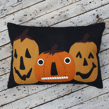 Jack-o-lanterns Felt Pillow 14 Inch x 14 Inch PL840006 - The Fox Decor
